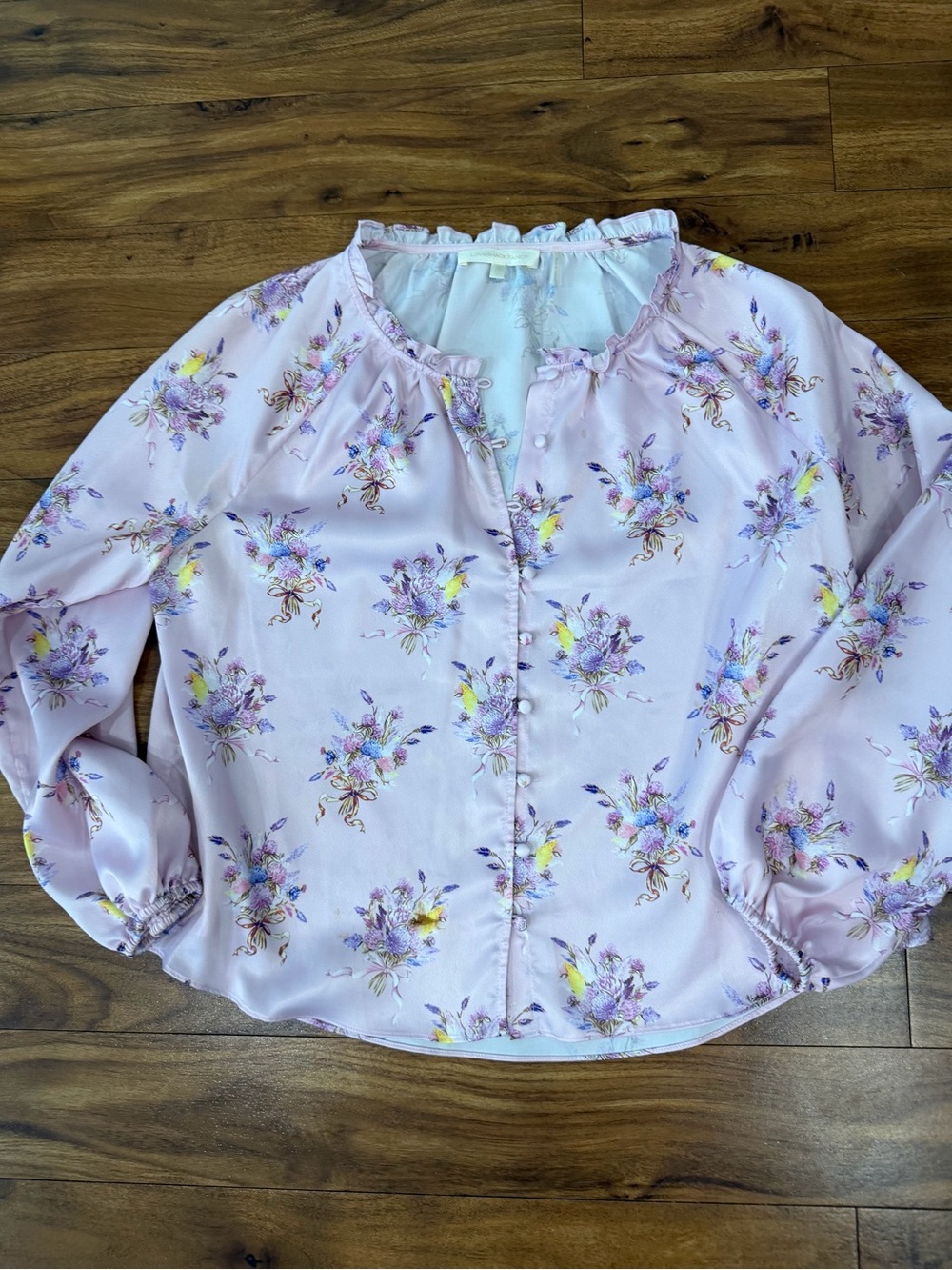 LoveShackFancy Girls' Pastel Pink Floral Ruffle Neck Dress